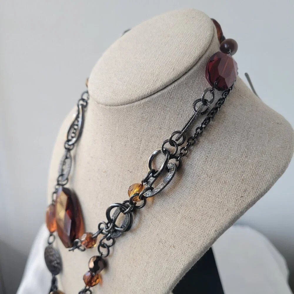Lia Sophia Root Beer Assorted Beads on Hematite Chain